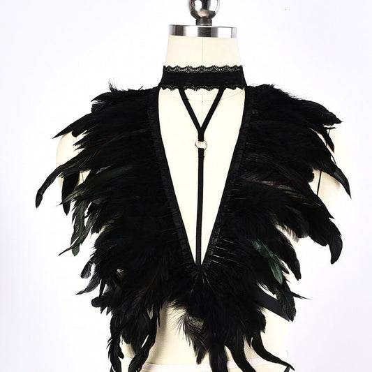 Shoulder Strap Feather Halter Beauty Back Harness - Alternative Gothic Dark Wear | Embrace Dark Aesthetic Men & Women Gothic Clothing