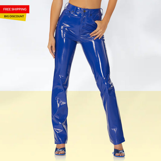Women PVC Vinyl Skinny Pants Heston High Gloss Straight Leg Rainwear - Alternative Gothic Dark Wear | Embrace Dark Aesthetic Men & Women Gothic Clothing