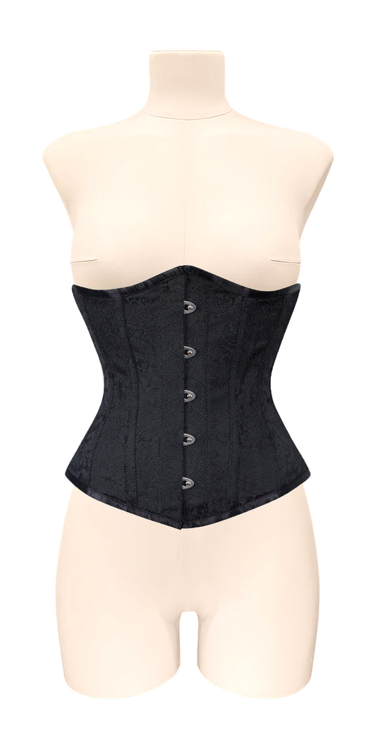 Alison Black Brocade Underbust Corset Gothic Elegance with Steel Discipline - Alternative Gothic Dark Wear | Embrace Dark Aesthetic Men & Women Gothic Clothing