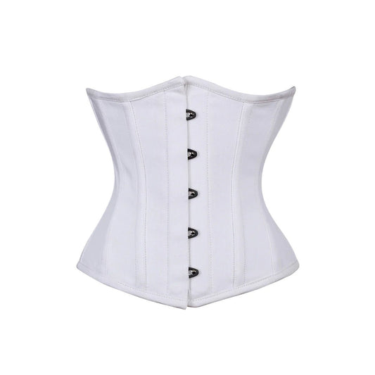 Allisson Underbust Corset White Cotton Steel Boned Waist Trainer - Alternative Gothic Dark Wear | Embrace Dark Aesthetic Men & Women Gothic Clothing