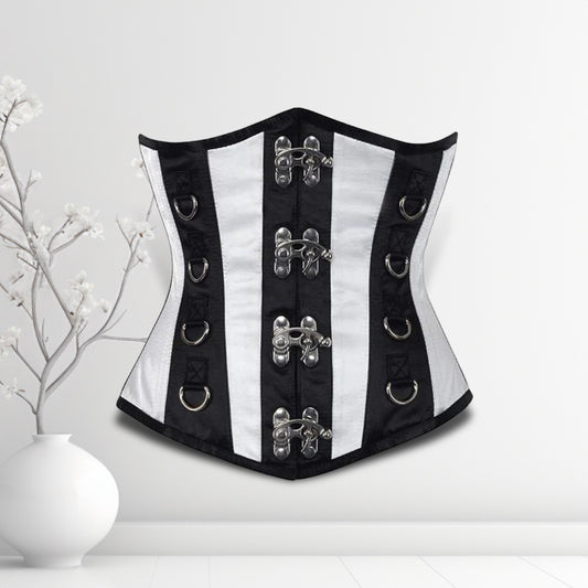 Ally Women Underbust Corset White Cotton Steel Boned Waist Trainer - Alternative Gothic Dark Wear | Embrace Dark Aesthetic Men & Women Gothic Clothing