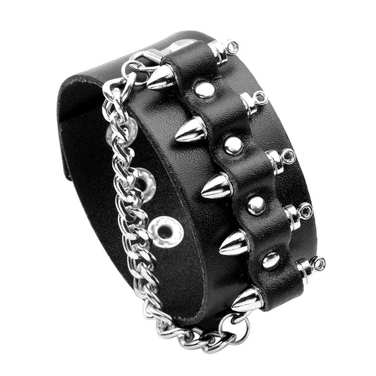 Fashion Men Rivet Cowhide Chain Stylish and Bold Leather Accessory - Alternative Gothic Dark Wear | Embrace Dark Aesthetic Men & Women Gothic Clothing