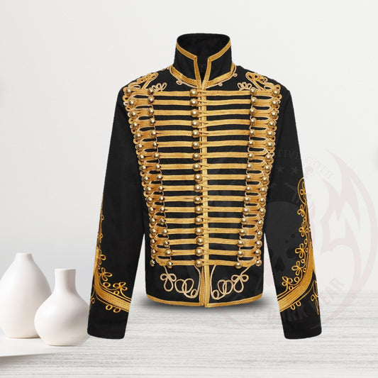Men Luxe Military Drummer Jacket Black & Gold Gothic Napoleon Parade Coat Hussar Jacket - Alternative Gothic Dark Wear | Embrace Dark Aesthetic Men & Women Gothic Clothing