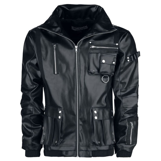 Men's Arsen Black PU Leather Jacket | Multi-Pocket Design with Metal Studs & Thumb Holes Jacket