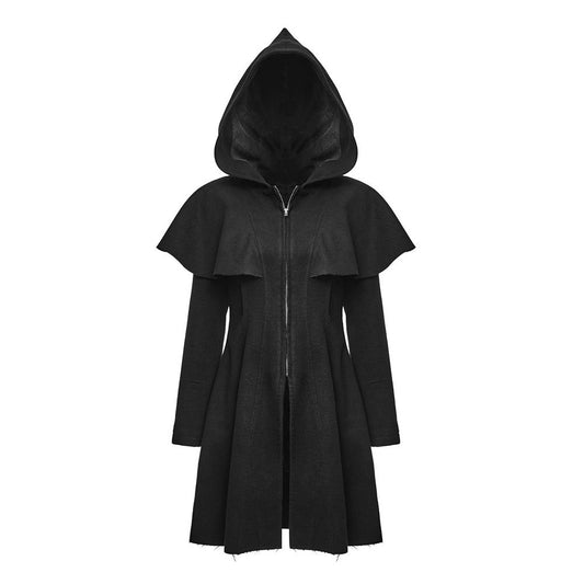 Women’s Gothic Lolita Zipper Hooded Witch Magic Cloak Coat | Elf Hood Gothic Outerwear