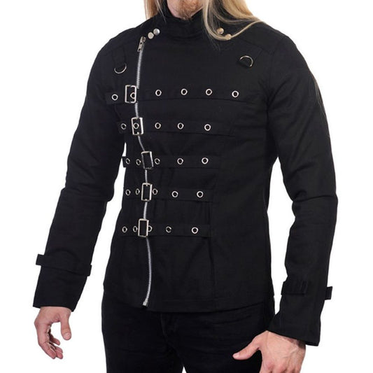 Men Gothic Black Jacket Asylum Vampire Jacket Metal Strap Buckle Jacket Goth Fashion - Alternative Gothic Dark Wear | Embrace Dark Aesthetic Men & Women Gothic Clothing