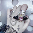 Dark Gothic Little Devil Bat Wings Double Finger Chain Ring