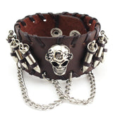 Men's Black PU Leather Bullet Wristband Adjustable Skull Metal Chain Bracelet Punk Biker Rock Gothic