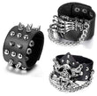 Aroncent 3 Piece Set Spike Studded Rivet Punk Rock Biker Leather Bracelets with Wide Straps and Adjustable Chain Wristbands