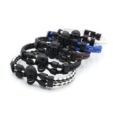 Neutral Men Skull Black Button Leather Bracelet Bold and Stylish Style