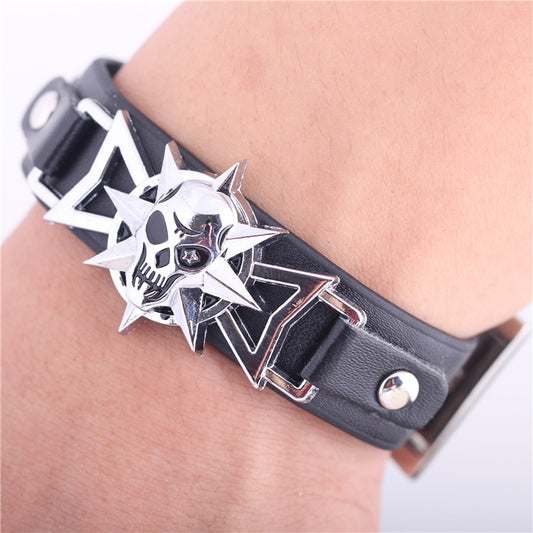 Men Skull Hip Hop Alloy Leather Bracelet Edgy and Bold Style