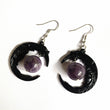 Gothic Face Black Crescent Amethyst Pendant Necklace Earrings