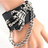 Aroncent 3 Piece Set Spike Studded Rivet Punk Rock Biker Leather Bracelets with Wide Straps and Adjustable Chain Wristbands