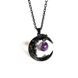 Gothic Face Black Crescent Amethyst Pendant Necklace Earrings