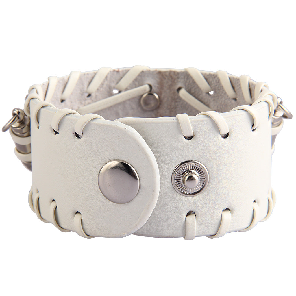 Personalized leather skull bullet alloy bracelet