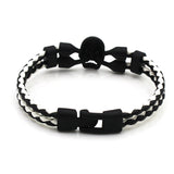 Neutral Men Skull Black Button Leather Bracelet Bold and Stylish Style