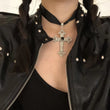 Gothic Cross Ribbon Necklace Punk