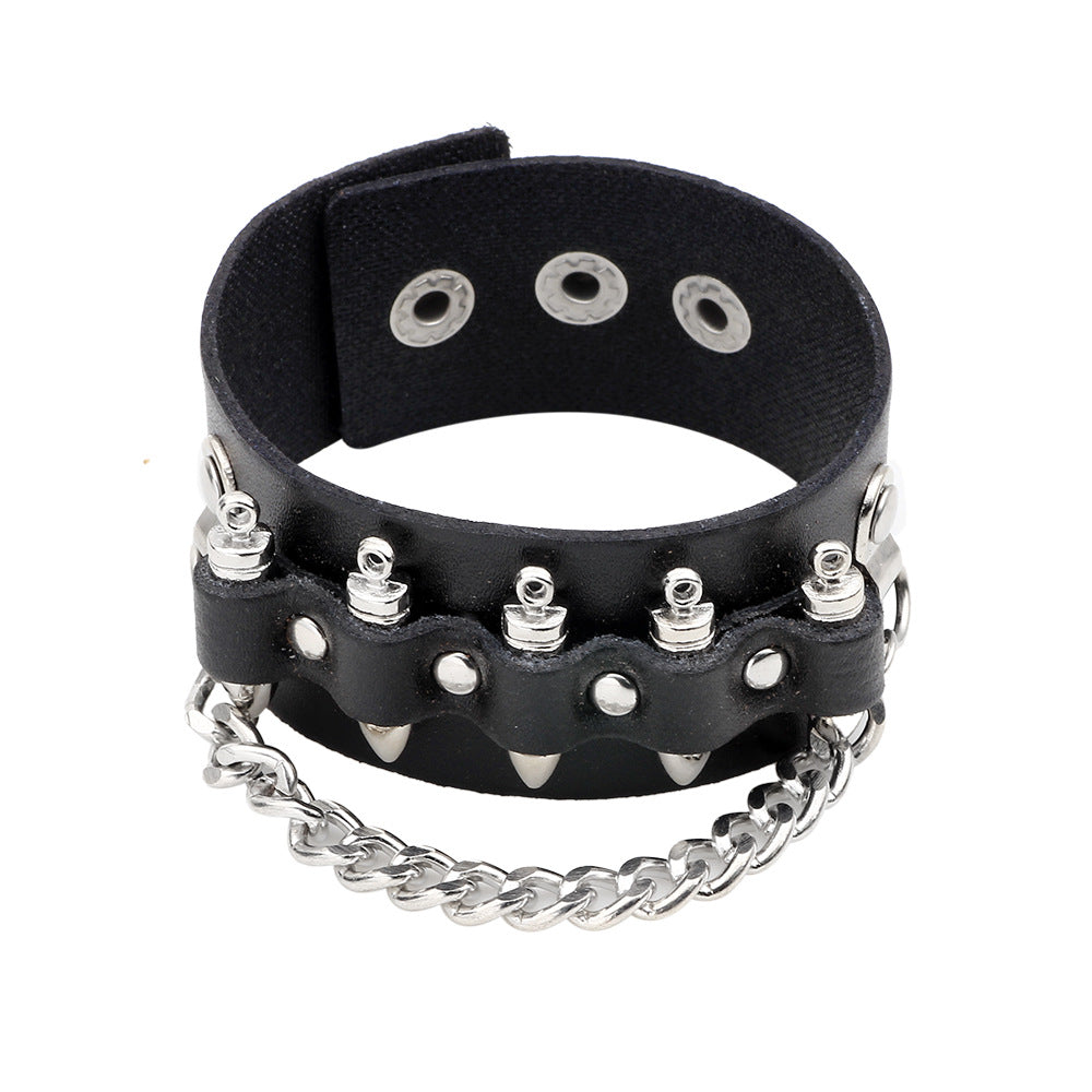 Fashion Men Rivet Cowhide Chain Stylish and Bold Leather Accessory