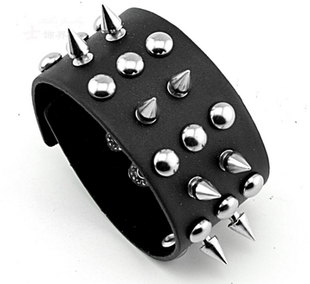 Aroncent 3pcs Spike Studded Rivet Punk Rock Biker Wide Strap Leather Bracelet Chain Wristband Adjustable