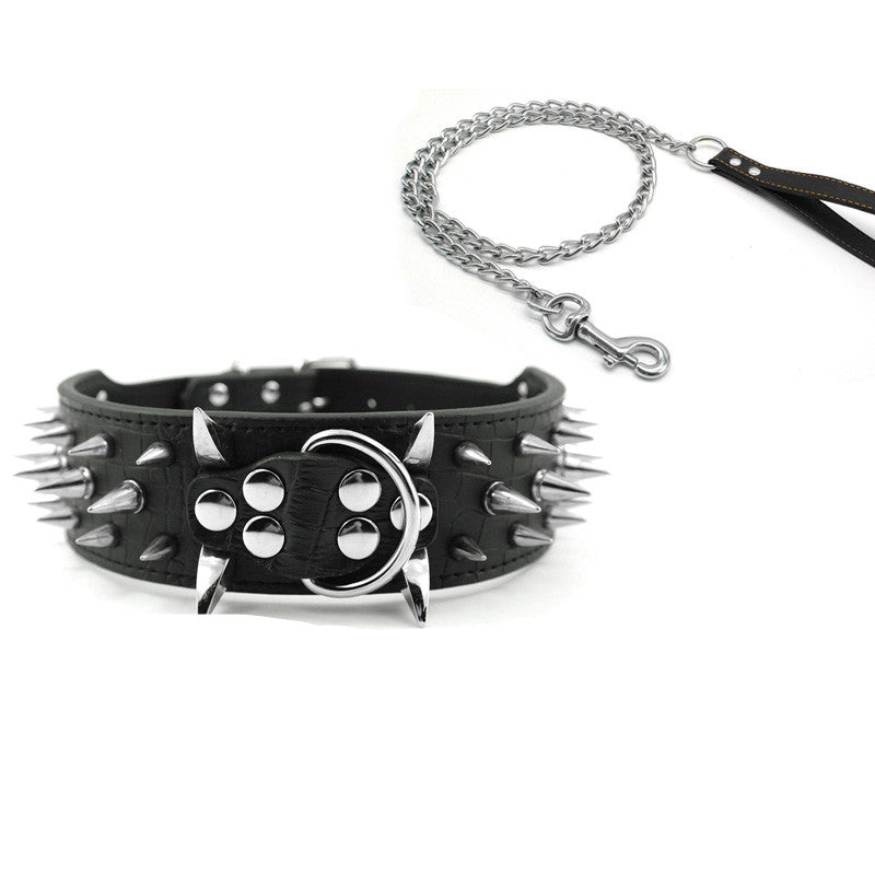 Dog Anti Bite Collar for Female M Size with Traction Rope Rivet Chain and Bully Pit Bull Design