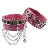 Punk Wide Leather Skull Personality Rivets Pentagram Bracelet