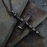 Retro Gothic Skull Cross Motorcycle Stainless Steel Pendant Necklace