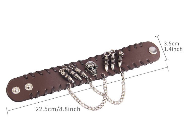 Personalized leather skull bullet alloy bracelet