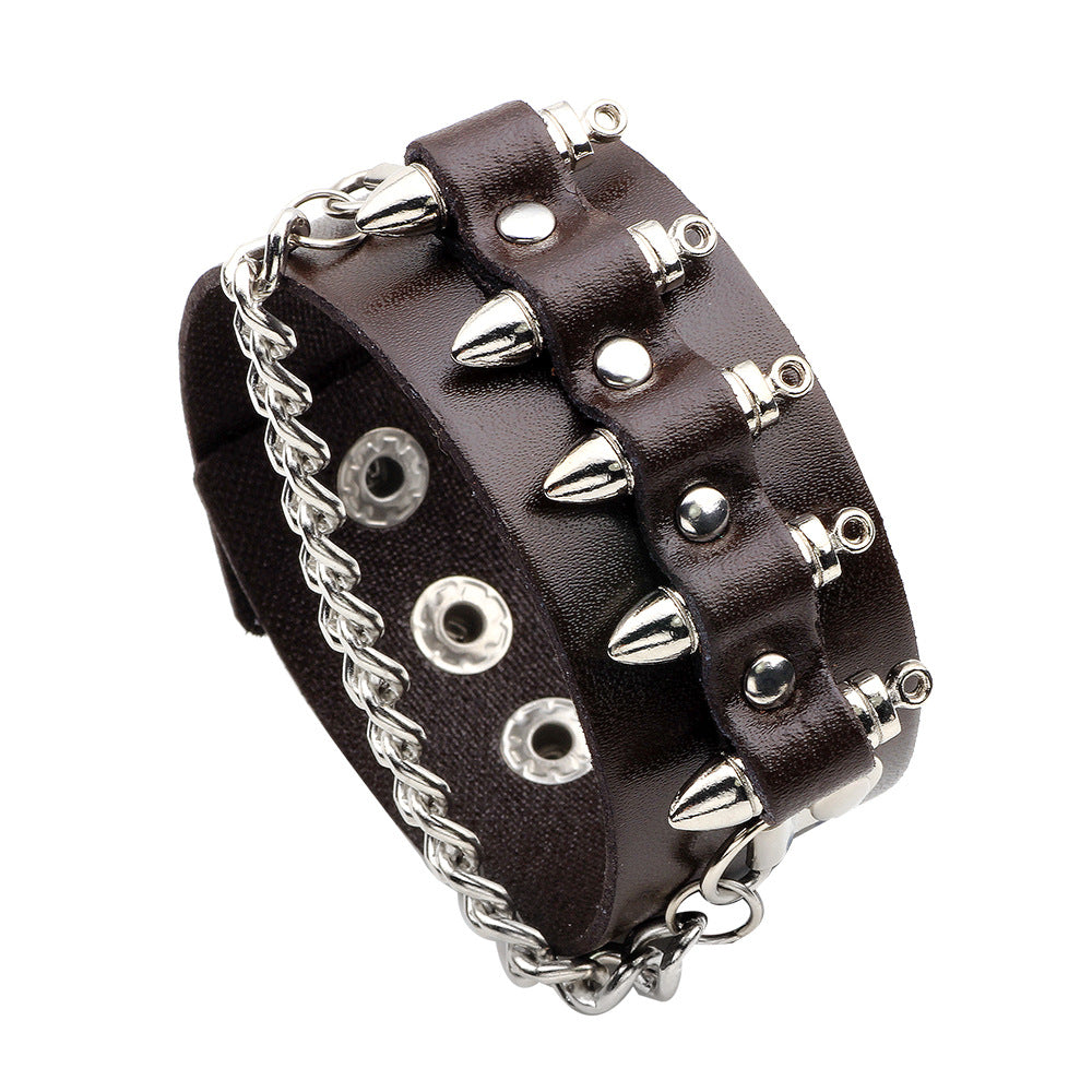 Fashion Men Rivet Cowhide Chain Stylish and Bold Leather Accessory