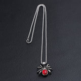 Mens Punk Vintage Retro Black Widow Spider Pendant Necklace Gothic Red Large Crystal Male Biker Goth Jewelry Necklace Men