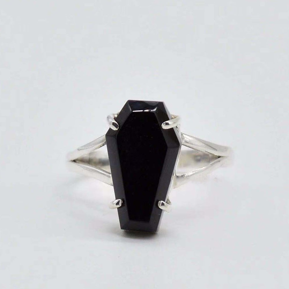 Gothic Punk Set Black Faux Zircon Women's Ring