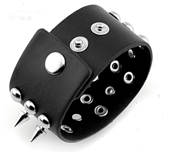 Aroncent 3 Piece Set Spike Studded Rivet Punk Rock Biker Leather Bracelets with Wide Straps and Adjustable Chain Wristbands