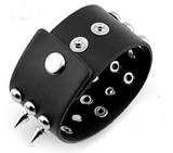 Aroncent 3 Piece Set Spike Studded Rivet Punk Rock Biker Leather Bracelets with Wide Straps and Adjustable Chain Wristbands