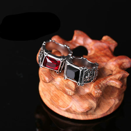 European And American Style Men's Retro Ring Gothic Cross With Rubies