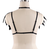 Women's Fashion Prom Black Gothic Harness Feather Tie Top