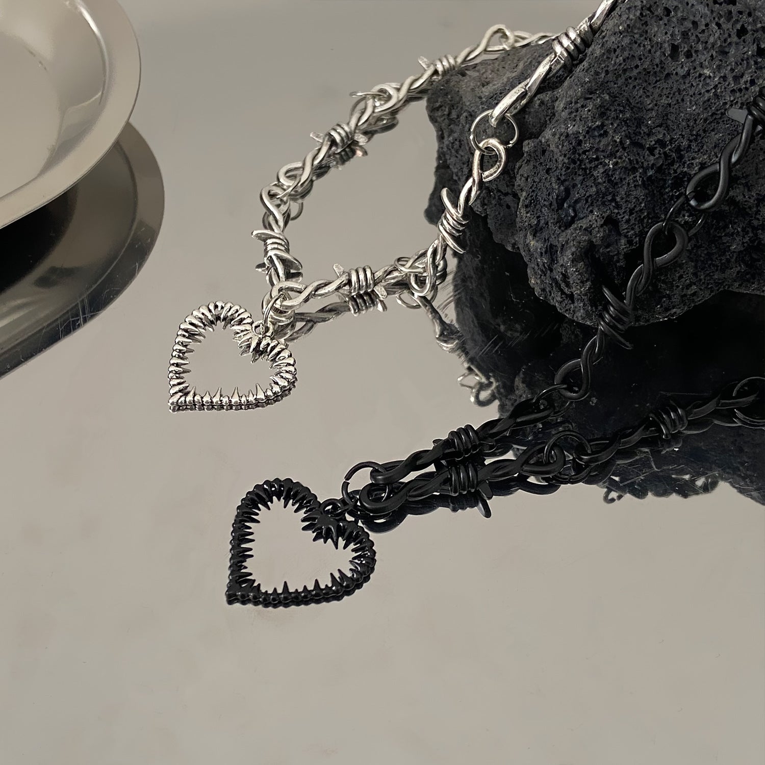 Gothic Dark Thorn Heart Necklace