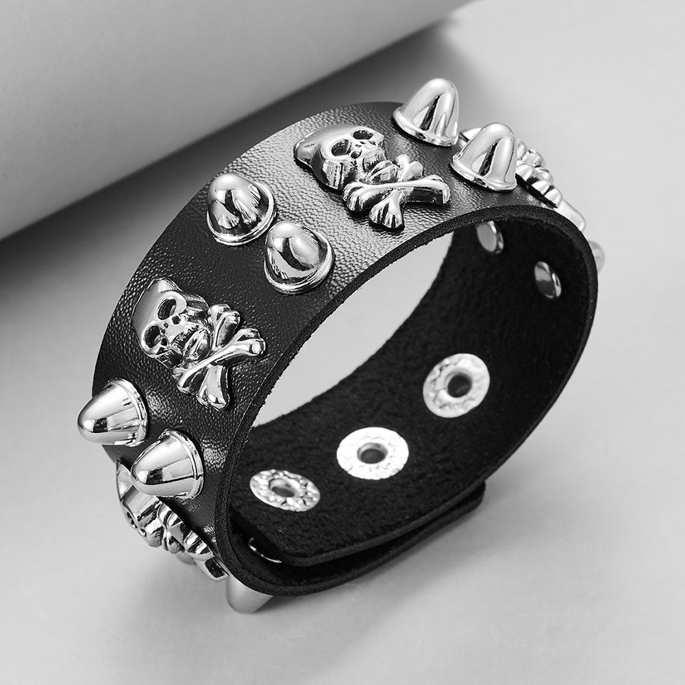 Round Rivet Gothic Bracelet Hip Hop Dark Skull Head Leather