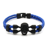 Neutral Men Skull Black Button Leather Bracelet Bold and Stylish Style