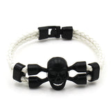 Neutral Men Skull Black Button Leather Bracelet Bold and Stylish Style