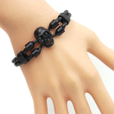 Neutral Men Skull Black Button Leather Bracelet Bold and Stylish Style