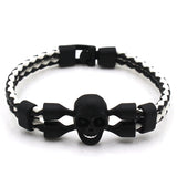 Neutral Men Skull Black Button Leather Bracelet Bold and Stylish Style