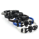 Neutral Men Skull Black Button Leather Bracelet Bold and Stylish Style