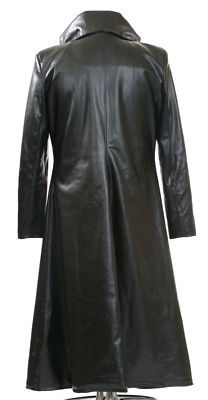 Men Leather Long Coat Black Faux Leather Vampire Victorian Coat Trench Coat