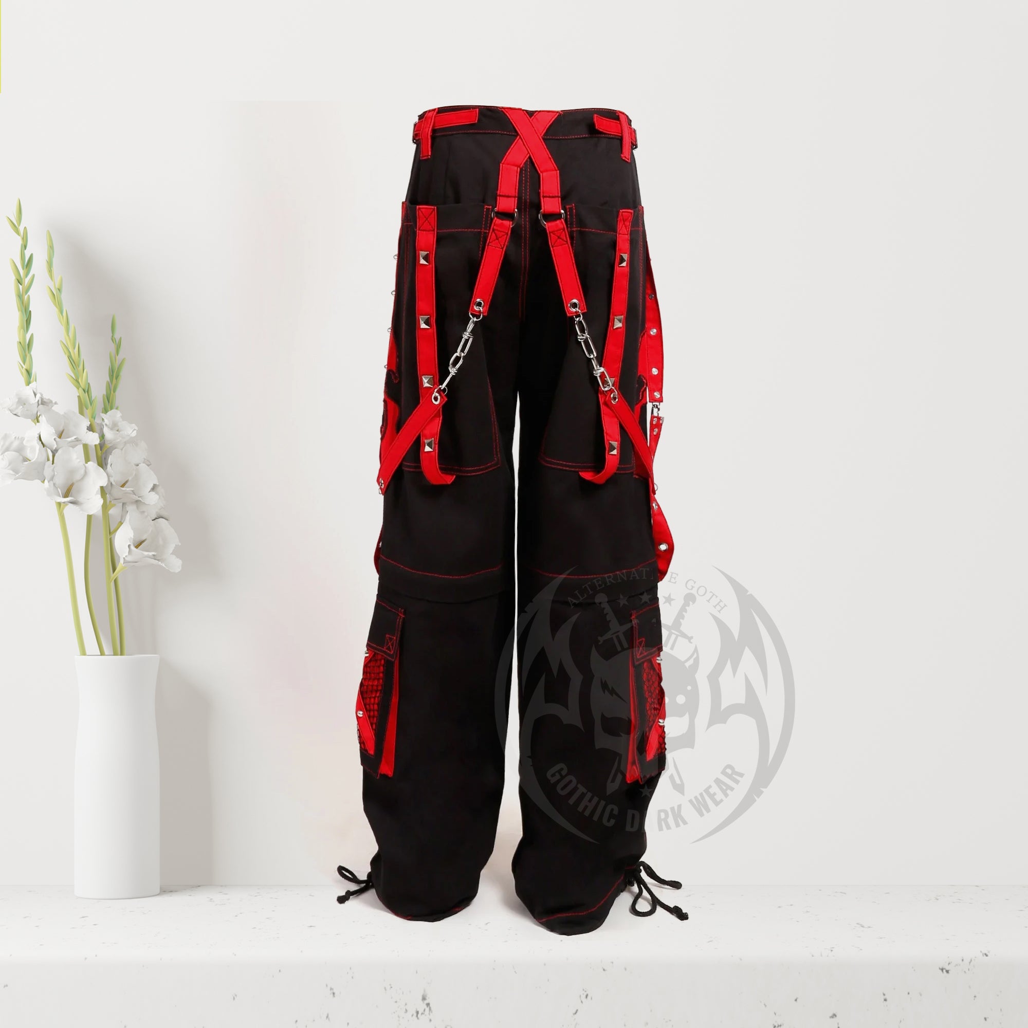 Men Gothic Red Skull Trousers Dark Street Punk Pants Baggy Style Trousers