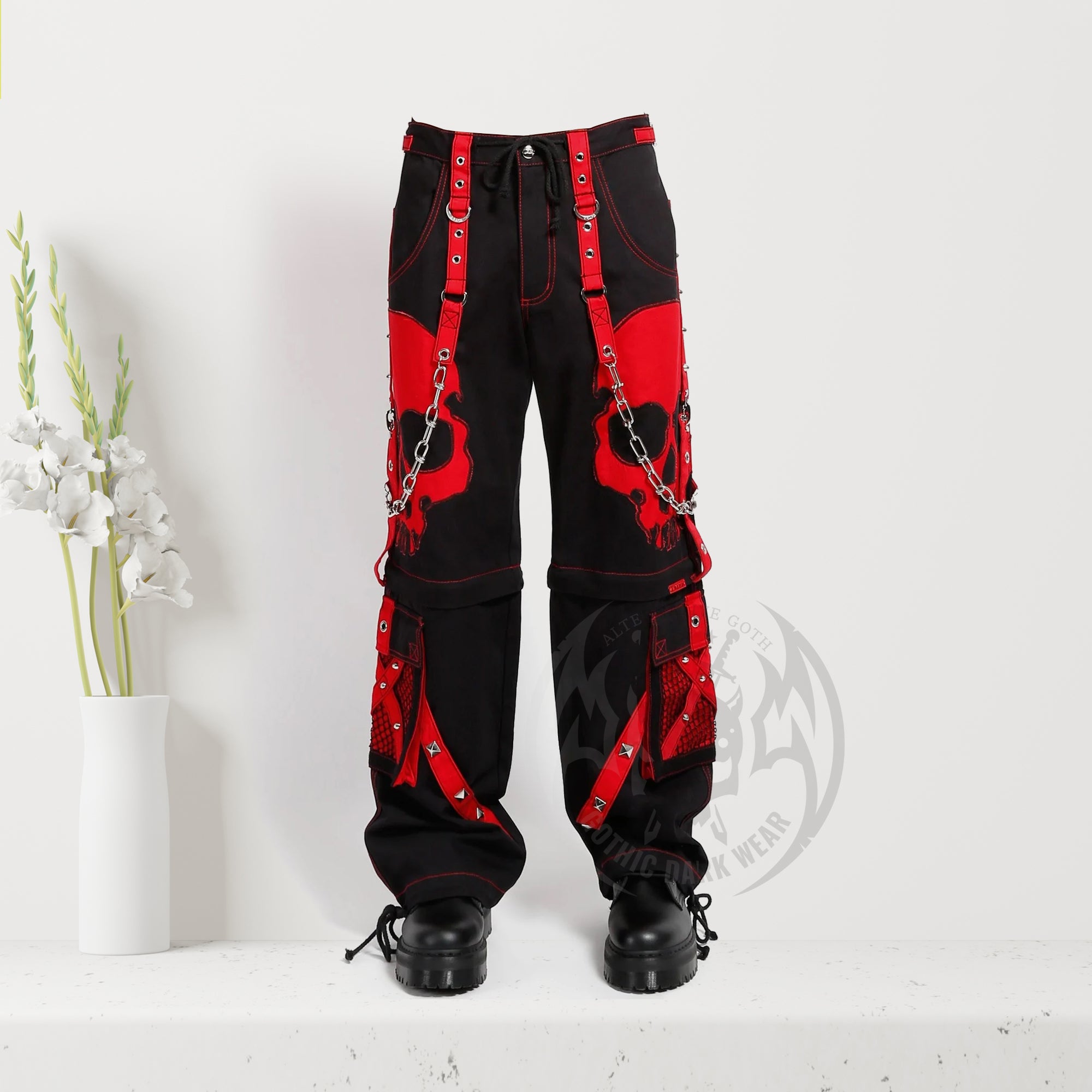 Men Gothic Red Skull Trousers Dark Street Punk Pants Baggy Style Trousers