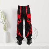 Men Gothic Red Skull Trousers Dark Street Punk Pants Baggy Style Trousers