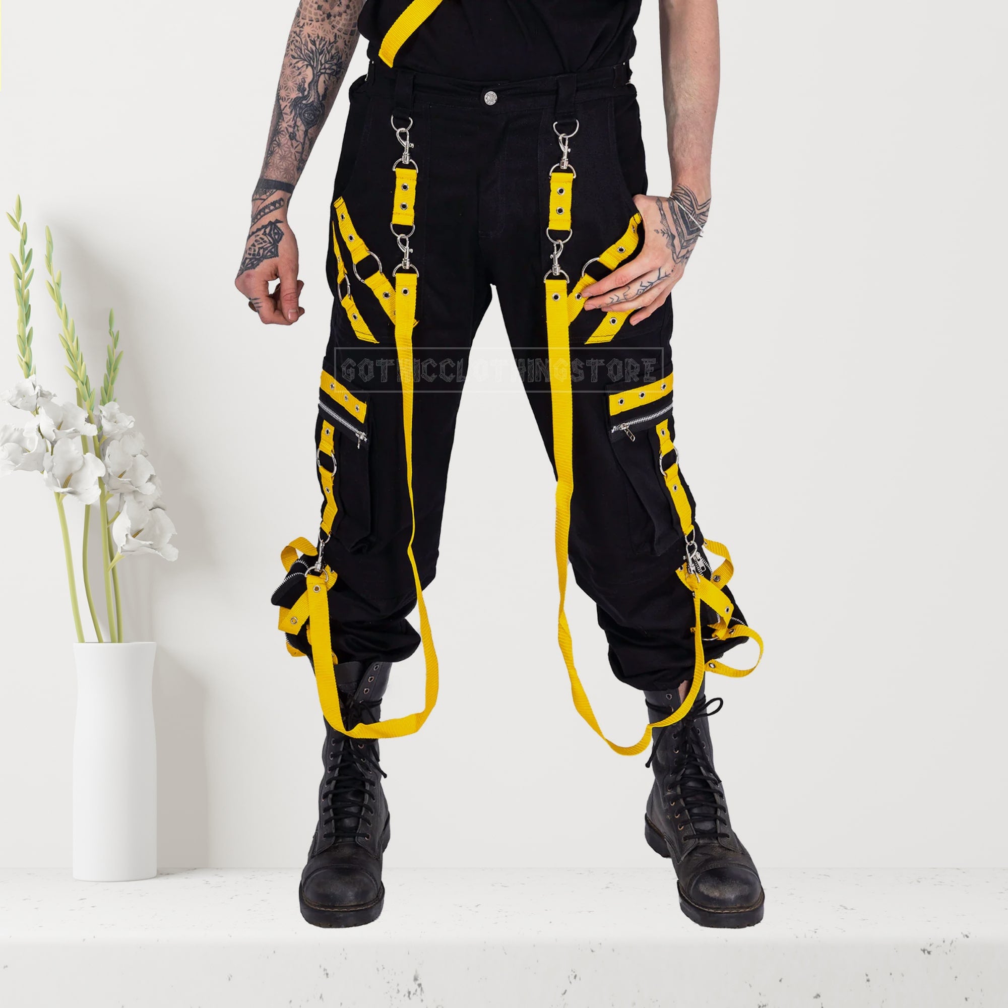 Men’s Gothic Cyber Goth Pants Black Techwear Baggy Trousers Emo Punk Pant