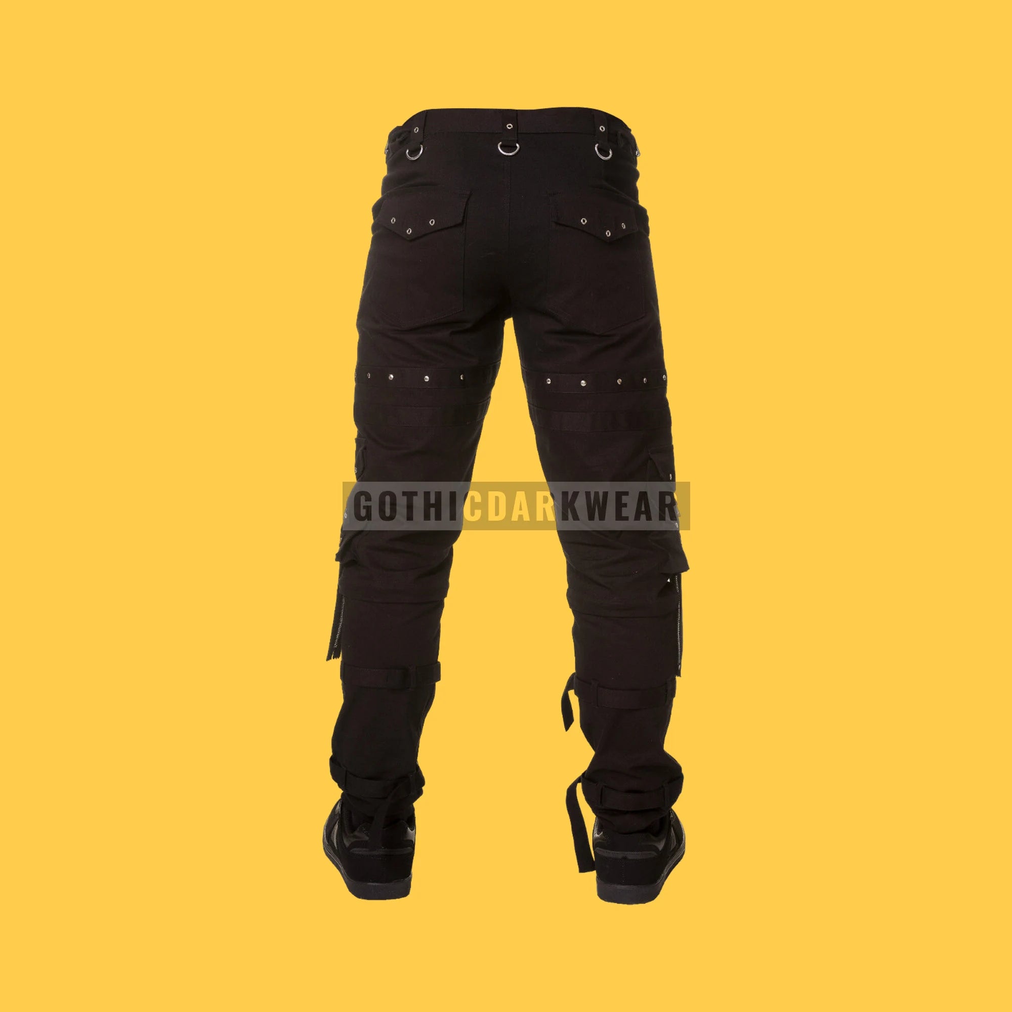 Men Gothic Punk Rock Pants Black Cotton Studded Trousers Gothic Pants