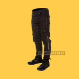 Men Gothic Punk Rock Pants Black Cotton Studded Trousers Gothic Pants