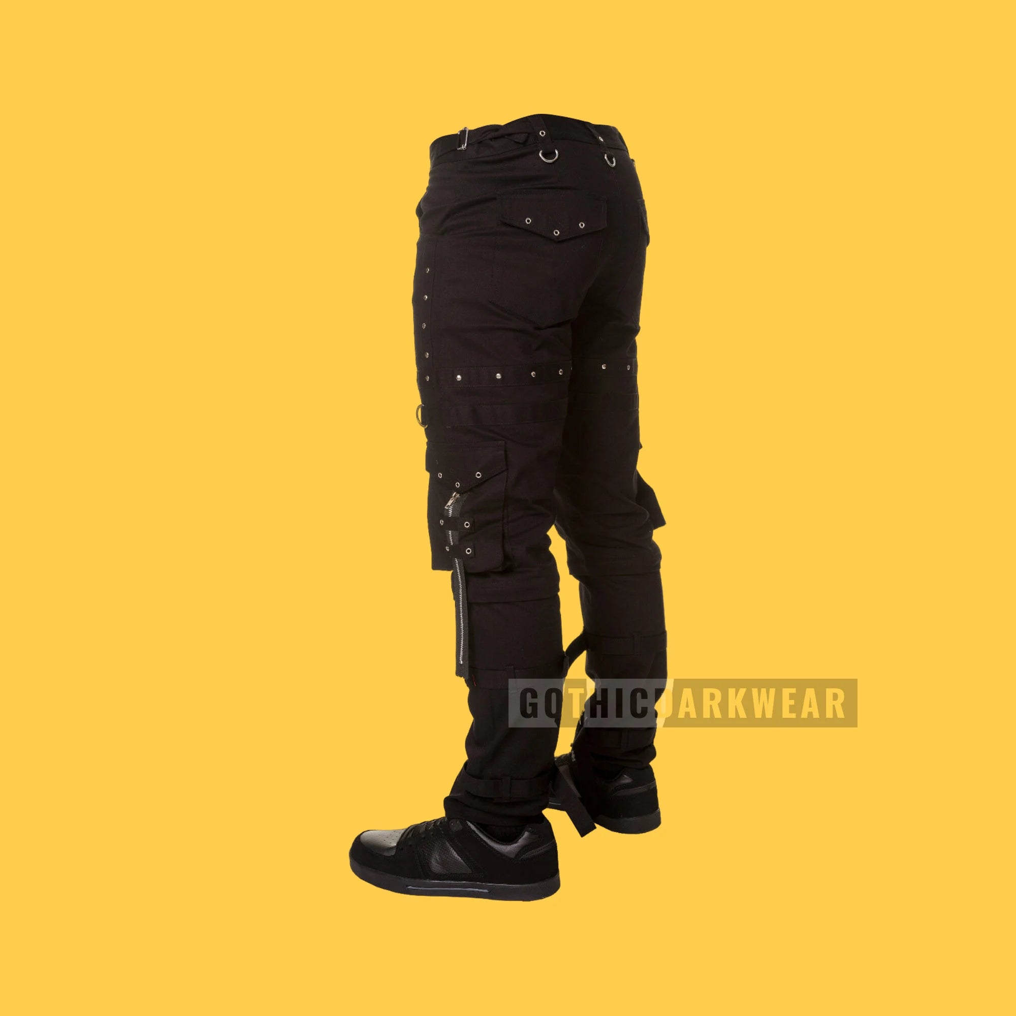 Men Gothic Punk Rock Pants Black Cotton Studded Trousers Gothic Pants