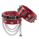 Punk Wide Leather Skull Personality Rivets Pentagram Bracelet